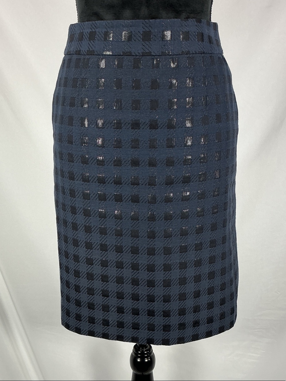 Banana Republic Pencil Skirt Navy Blue Jacquard Geometric Grid Size 14 Workwear